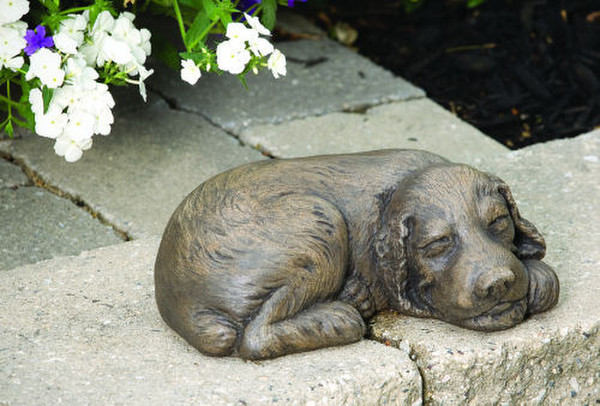 Spanky the Sleeping Spaniel Dog Sculpture Cement Garden